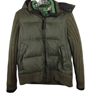 Energie Jean's Session Worn-Out Green Puffer Jacket Knit Sleeve M
